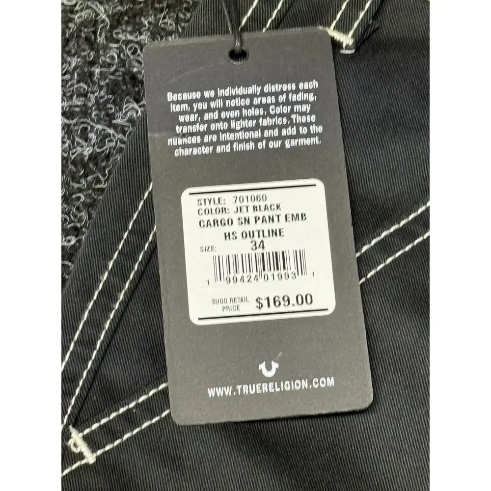 True Religion Men's Black Twill Cargo Pants 34